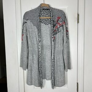 Zozo Open Style Knit Floral Embroidered Cardigan Sweater